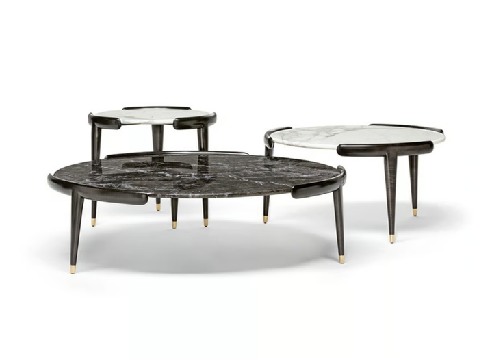 AMOS - Round marble coffee table with wooden legs _ OPERA CONTEMPORARY